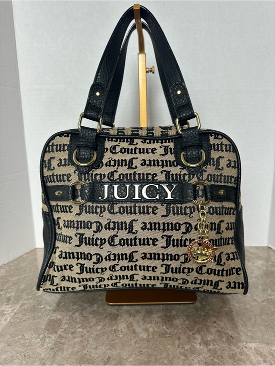Juicy Couture Handbags - Juicy Couture Sweet Surrender Black Beige Satchel Monogram Dome Goth Hand Bag